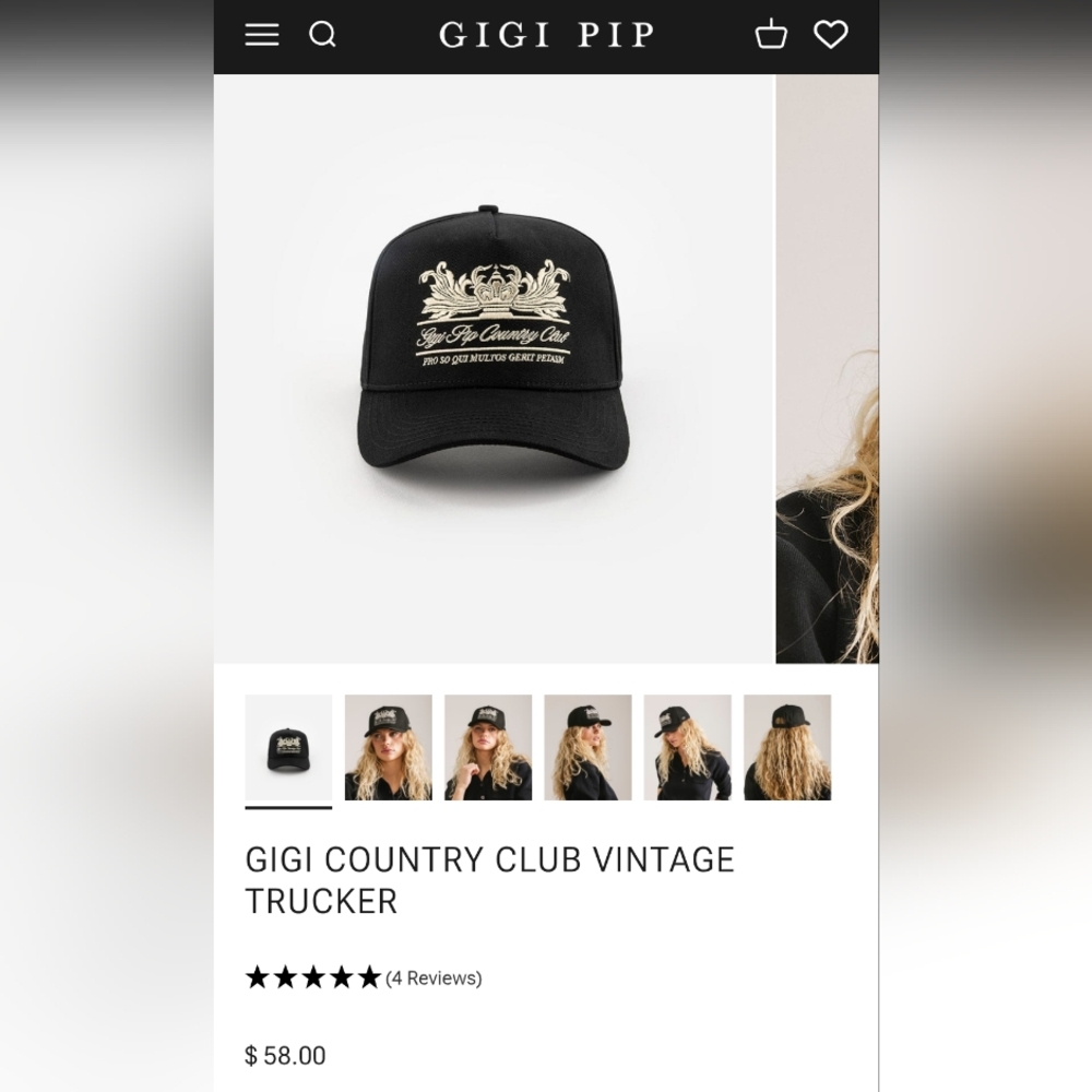 Like New GIGI PIP Black Country Club Vintage Trucker Hat